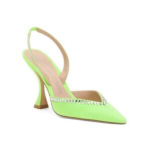 STUART WEITZMAN Chartreuse Made In Spain Suede Xcurve Slingback Pumps
